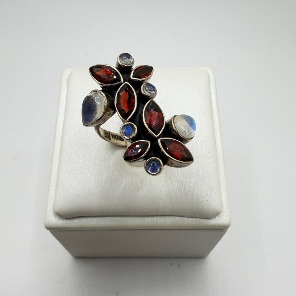 Nicky Butler faceted Garnet and Moonstone statement‎ ring in sterling silver!
